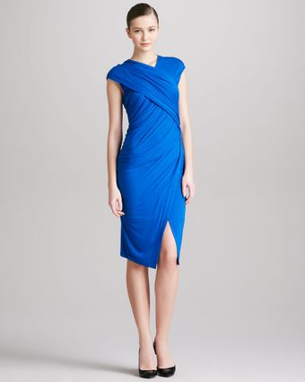 Donna Karan New York Casleeve Draped Jersey Envelope Dress Blue - Lyst