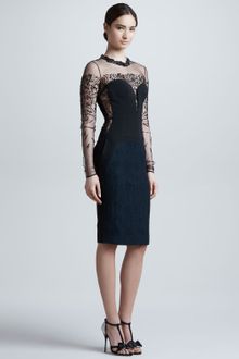 J. Mendel Beaded Sheeryoke Longsleeve Dress  - Lyst