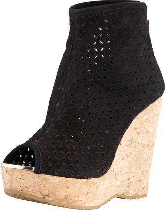 Jimmy Choo Paw Perforated Suede Corkwedge Bootie Black - Lyst