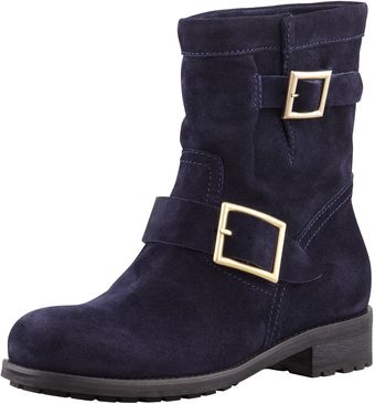 Jimmy Choo Youth Suede Flat Biker Boot Nav - Lyst