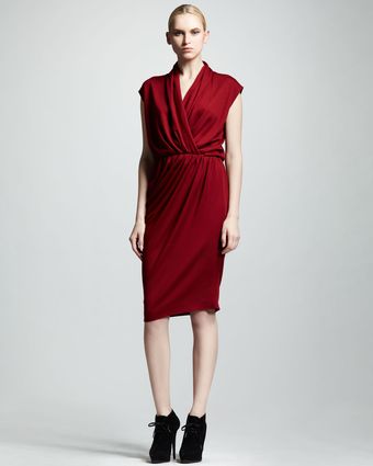 Lanvin Wrap Front Jersey Dress - Lyst
