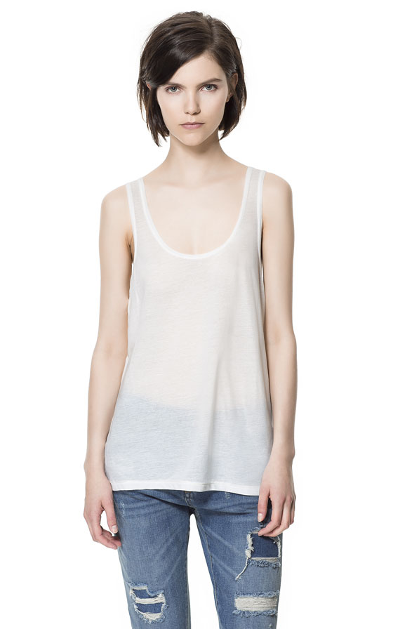 Zara Cotton Tank Top with Wide Straps in White (offwhite) Lyst