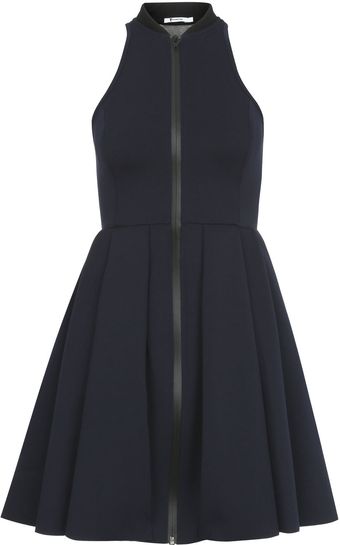 T By Alexander Wang Navy Zip Detail Neoprene Dress - Lyst