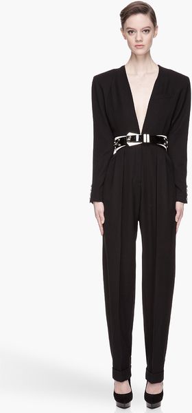 Balmain Black Structured Pleated Fullbody Jumpsuit - Lyst