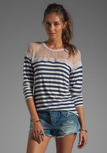 BCBGMAXAZRIA Striped Long Sleeve Top in Pacific Bluewhite Combo - Lyst