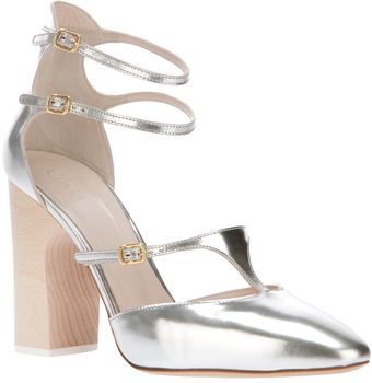 Chloé Metallic Strappy Pump - Lyst