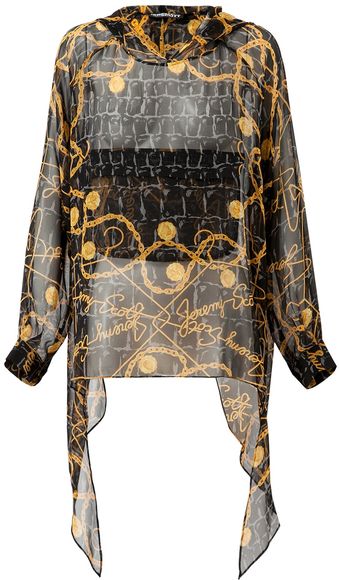 Jeremy Scott Printed Silk Chiffon Hooded Top - Lyst