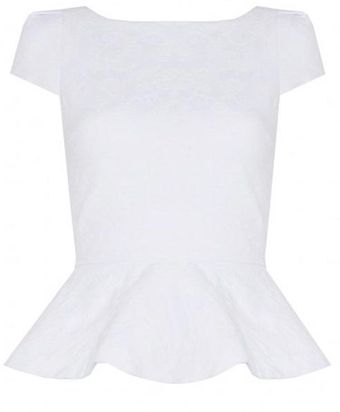 Alice + Olivia Embellished White Peplum Top - Lyst