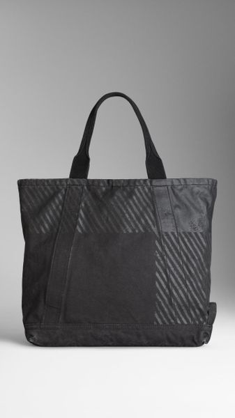 Burberry Printed Check Sailing Canvas Tote Bag in Black for Men (charcoal) | Lyst