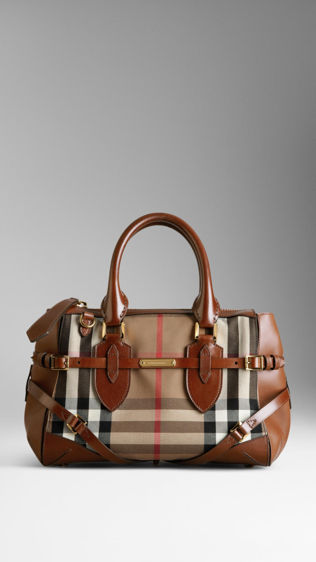 Burberry Small Bridle House Check Tote Bag in Brown (dark tan) | Lyst