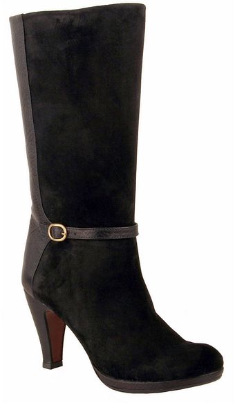 Chie Mihara Aquest Black Suede Leather Highheel Boots with Buckle Accent - Lyst