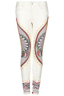 Moto White Ethnic Print Leigh Jeans - Lyst