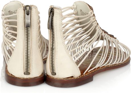 Sam Edelman Hazel Stone and Beadembellished Leather Sandals in Beige