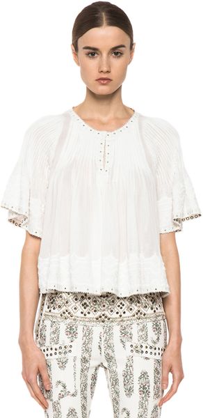 Isabel Marant Alexia Embroidered Cotton Crepe Top in Blanc - Lyst