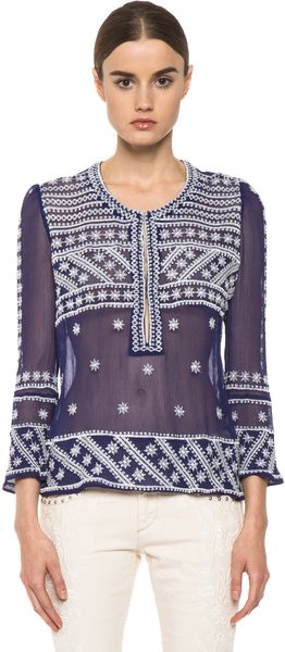 Isabel Marant Loria Embroidered Silk Top  - Lyst