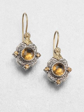 Konstantino Cognac Quartz Citrine Sterling Silver and 18k Yellow Gold Earrings - Lyst