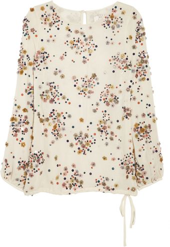 Lela Rose Embellished Silkchiffon Blouse - Lyst