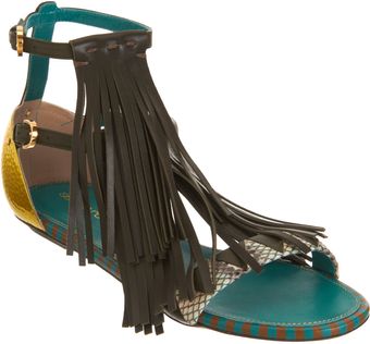 Sergio Rossi Layered Fringe Sandal - Lyst