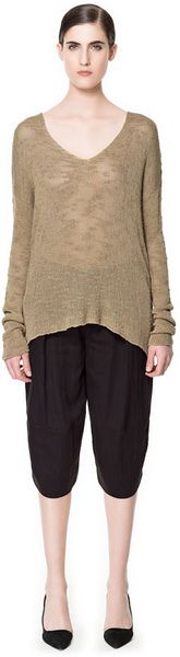 Zara Vneck Sweater with Asymmetric Hem - Lyst