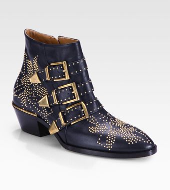 Chloé Studded Leather Buckle Ankle Boots - Lyst