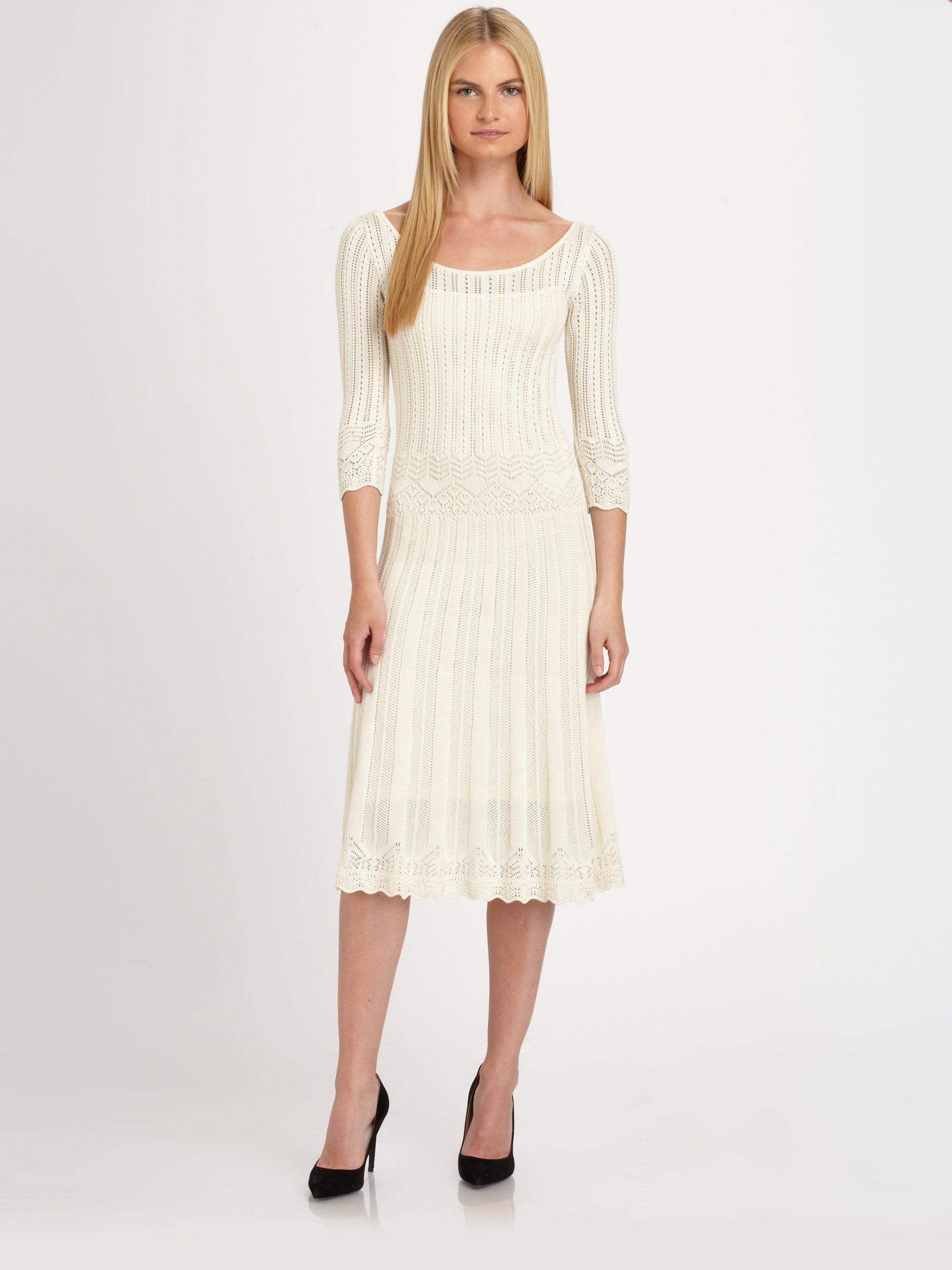 Ralph Lauren Black Label Silk Knit Lace Dress in White (cream) Lyst