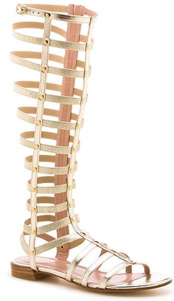 Stuart Weitzman Gladiator Tall Gladiator Sandal in Metallic Gold in ...