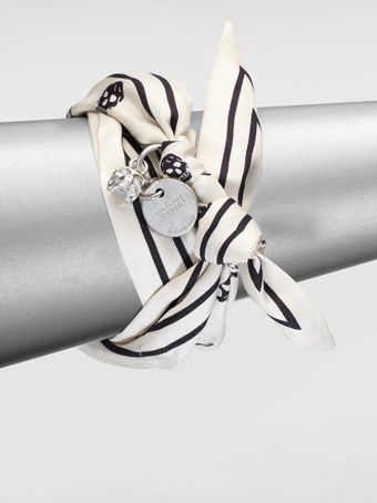 Alexander McQueen Skull Print Silk Tie Bracelet - Lyst