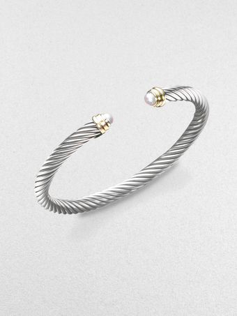 David Yurman Freshwater Pearl Sterling Silver 14k Yellow Gold Bracelet - Lyst