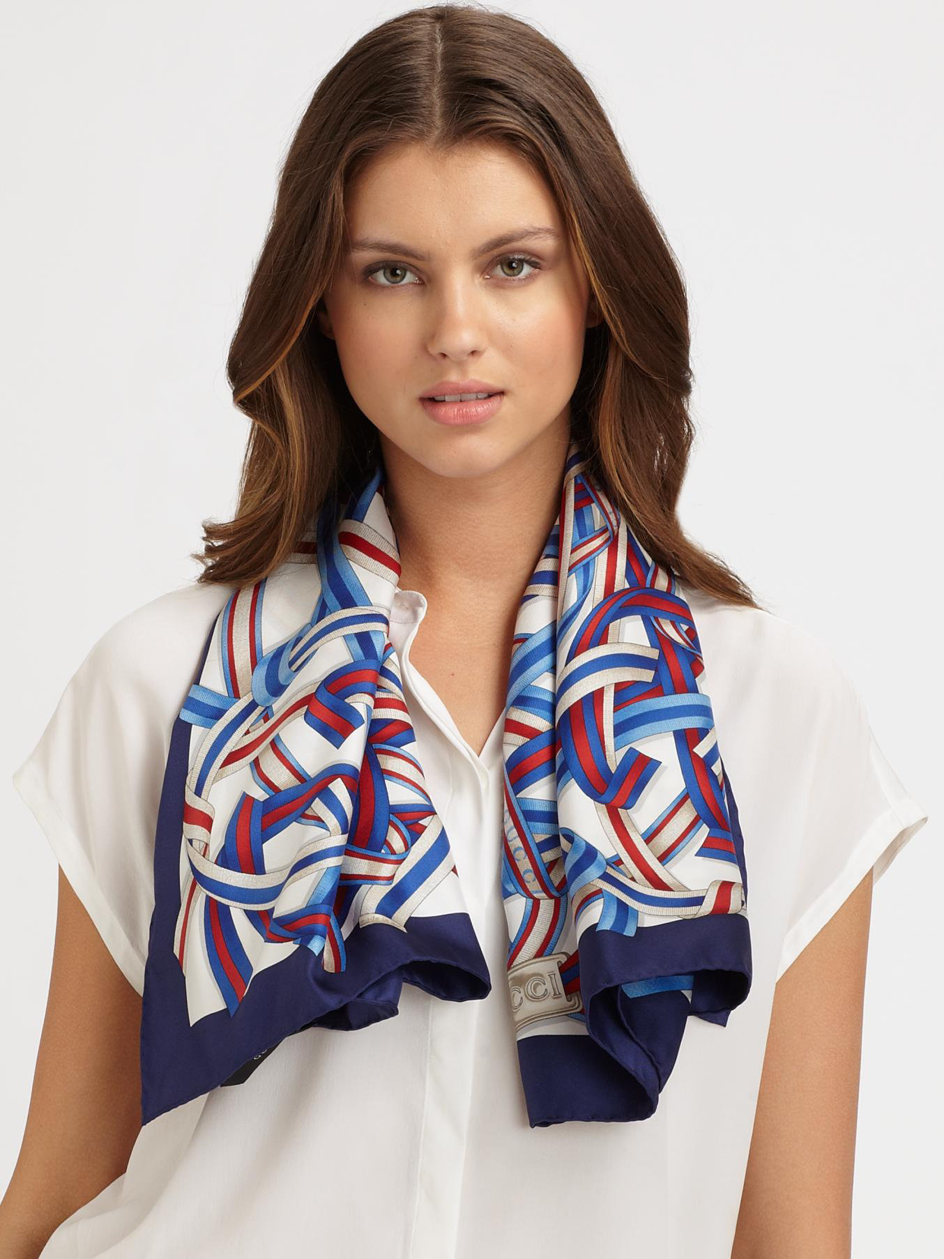 Gucci Silk Astride Foulard Scarf in Blue (whiteblue) Lyst