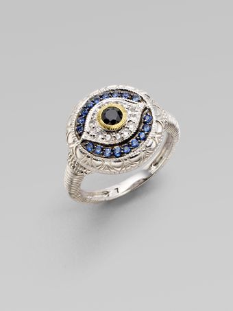 Judith Ripka Black White and Blue Sapphire Sterling Silver Evil Eye Ring - Lyst