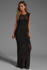 Catherine Malandrino Long Cap Sleeve Pointelle and Crochet Dress in Noir