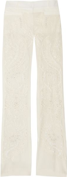 Roberto Cavalli Handembroidered Silk Flared Pants - Lyst