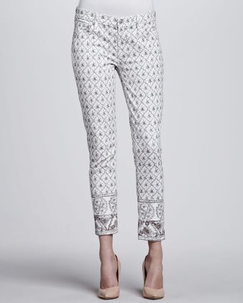 7 For All Mankind Photo Embellished Slim Cigarette Jeans - Lyst