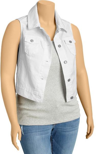 Old Navy Plus Denim Trucker Vests in White (bright white) Old Navy Plus Denim Trucker Vests in White (bright white)