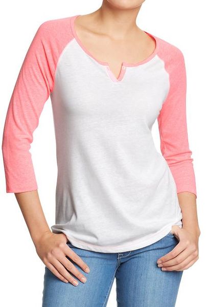 Old Navy Vintage Splitneck Baseball Tee in Pink (neon pink) Old Navy Vintage Splitneck Baseball Tee in Pink (neon pink)