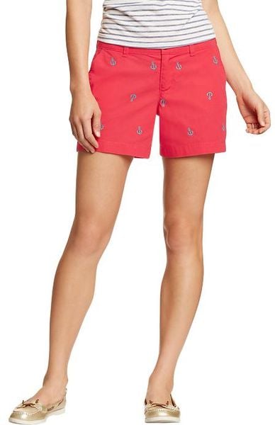 Old Navy Everyday Printed khaki Shorts 5 in Red (rebellion red) | Lyst