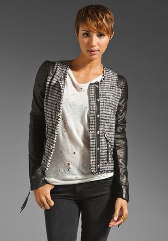 Rebecca Taylor Tweed and Leather Jacket in Black - Lyst