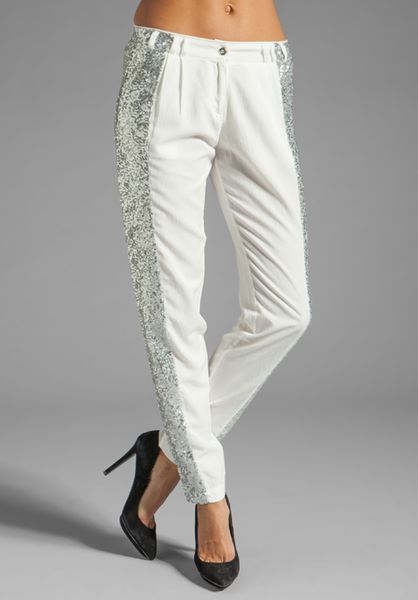 Sass And Bide Sequin Stripe Pant In Creme Silver In White Lyst