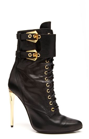 Balmain Pointed Toe Lace Up Leather Boots - Lyst