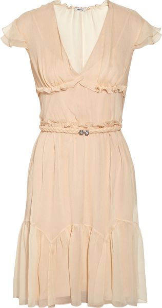 Miu Miu Ruffled Silkchiffon Dress - Lyst