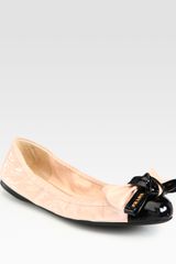 Bicolor Patent Leather Bow Ballet Flats