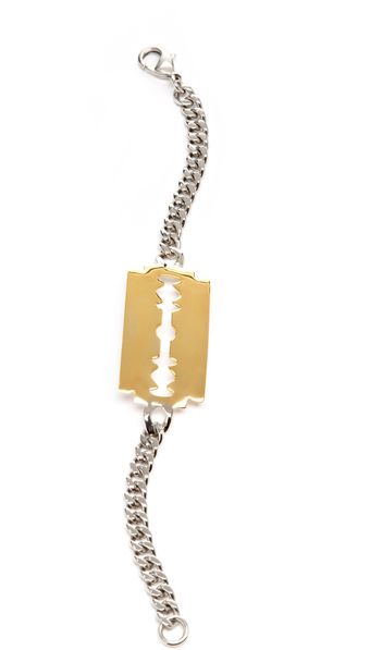 Tom Binns Gold Razor Blade On Silver Id Bracelet - Lyst
