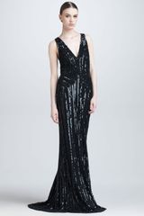 Elie Saab Sequined Plunging Evening Gown