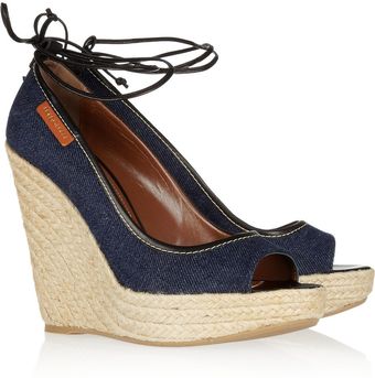 Sergio Rossi Denim Wedge Sandals - Lyst