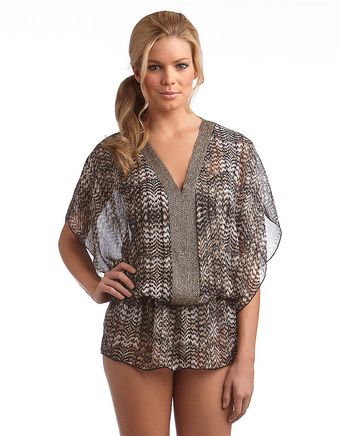 Badgley Mischka Beaded Printed Tunic Swim Coverup - Lyst