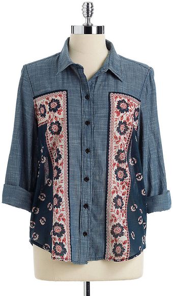 Free People Chambray Bandana Inset Cotton Buttondown Top - Lyst