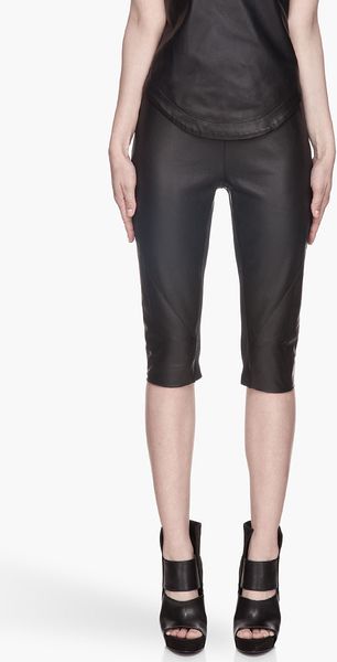 Gareth Pugh Black Buffed Leather Cropped Leggings - Lyst