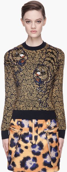 Kenzo Tan Knit and Beaded Tiger Sweater - Lyst