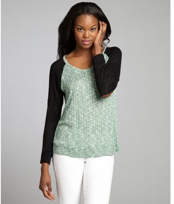 LNA Black and Mint Textured Cotton Blend Elbow Cutout Sweater - Lyst