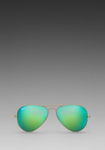 Ray-Ban Large Metal Flash Lense Aviator in Matte Goldcrystal Green Mirror - Lyst
